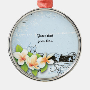 Plumeria vintage y adorno de yedra azul