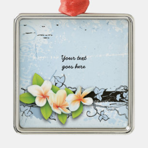 Plumeria vintage y adorno de yedra azul