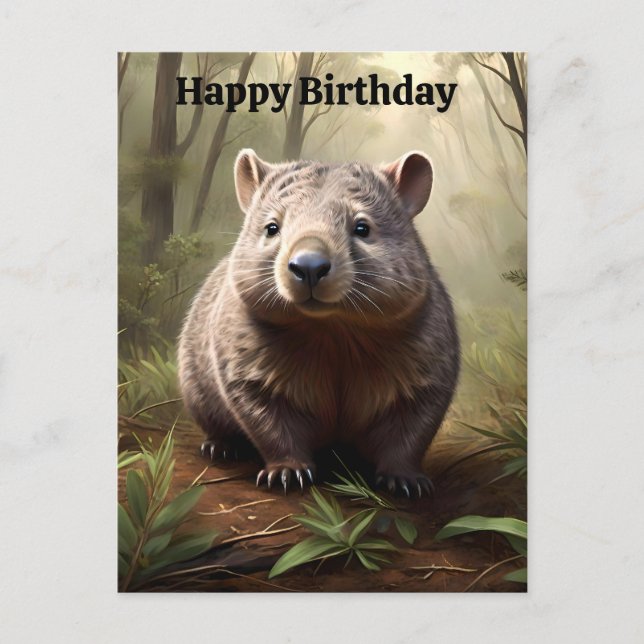 Plump Brown Australian Wombat, postal de cumpleaño (Anverso)