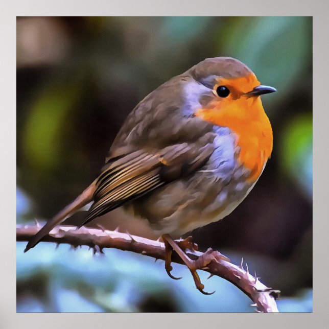 Plump Robin Colgado En Una Rama De Arte De Vida Si (Frente)