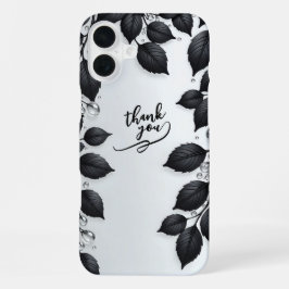Plus Funda para iPhone 16 con Hojas de Planta Negras