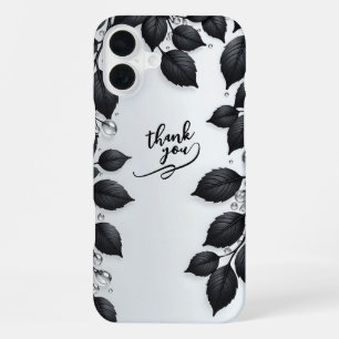 Plus Funda para iPhone 16 con Hojas de Planta Negras