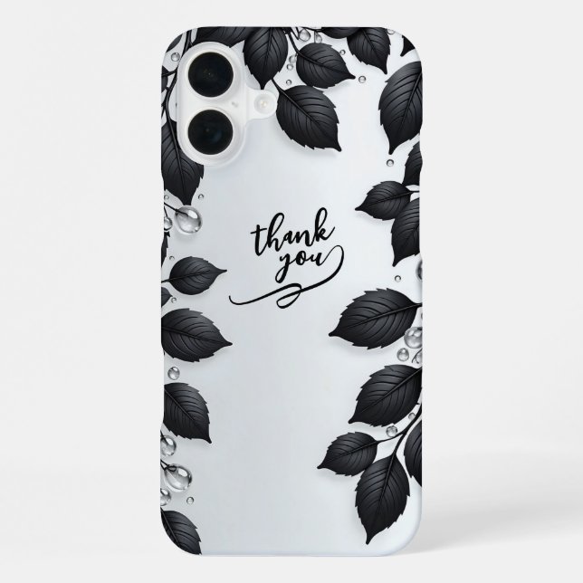 Plus Funda para iPhone 16 con Hojas de Planta Negras (Reverso )