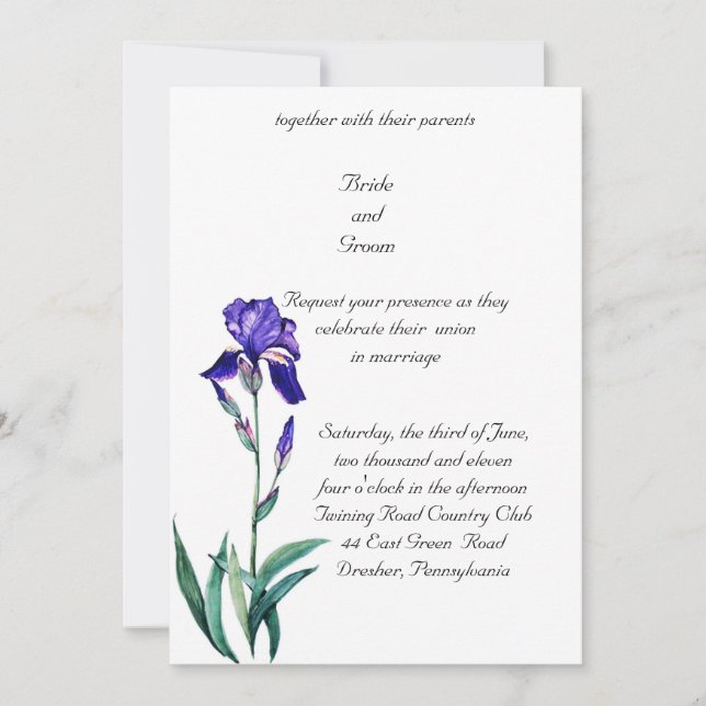PMACarlson Elegant Iris Wedding Invitación (Anverso)
