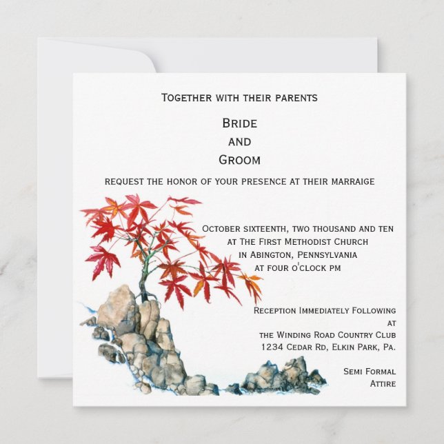 PMACarlson: Invitación a la boda de Maple Rojo Bon (Anverso)