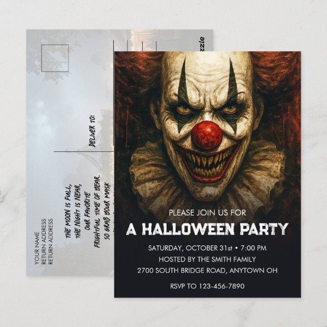 Poastcard de la invitación de la fiesta de hallowe (Anverso / Reverso)
