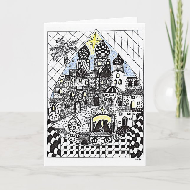 Poca ciudad de la tarjeta de Navidad de Belén (Anverso)