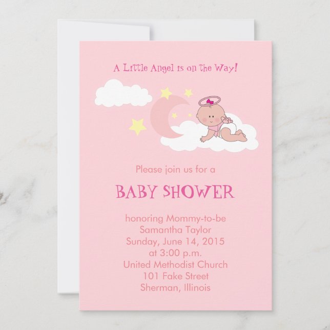 Poca invitación de Baby Shower del ángel (Anverso)