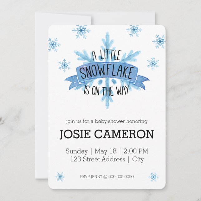 Poca invitación de Baby Shower del copo de nieve (Anverso)
