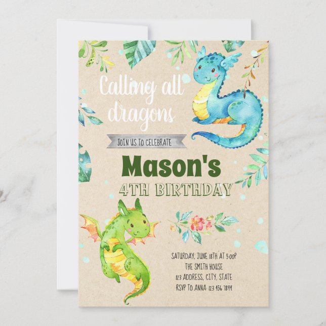 Poca invitación del fiesta del dragón (Anverso)