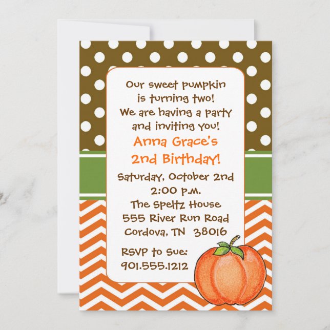 Pocas invitaciones del cumpleaños de la calabaza (Anverso)