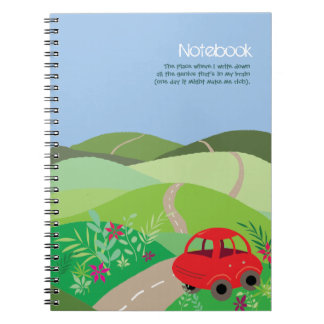 Poco coche rojo en el cuaderno de Rolling Hills