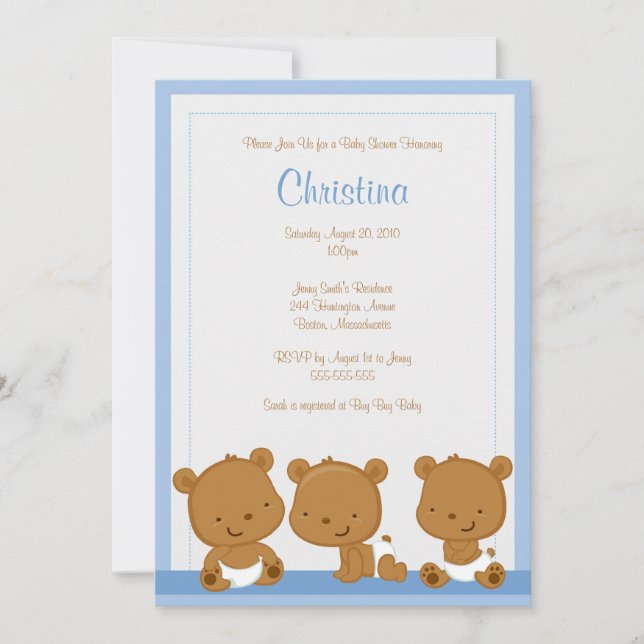 Poco invitación azul de Baby Shower del muchacho (Anverso)