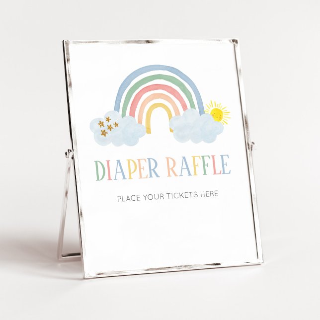Poco Rayo de Sol Señal de Rifas de Pañales Arcoíri (Rainbow Baby Shower Diaper Raffle Sign)