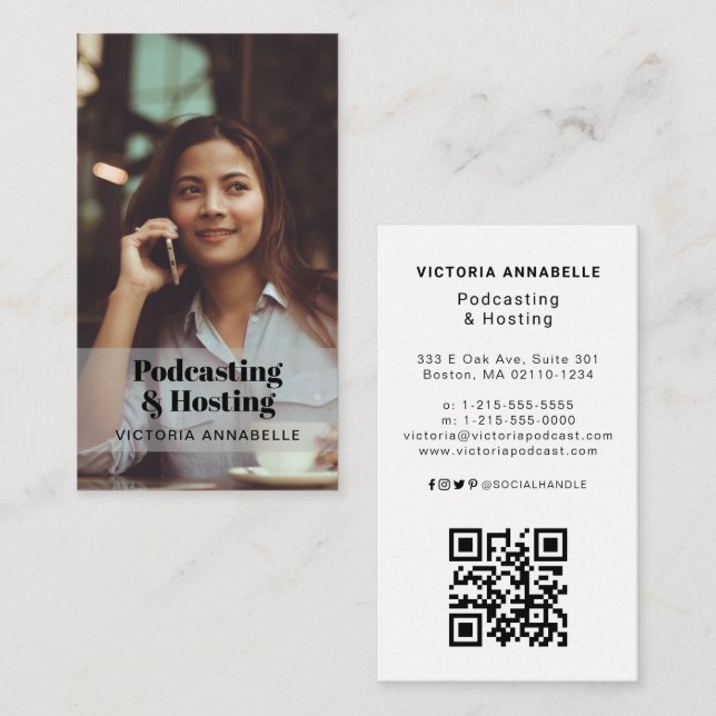 Podcasting y Hosting Photo QR Code tarjeta de pres (Anverso / Reverso)