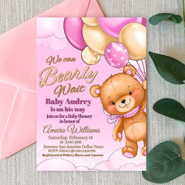 Podemos esperar anticipadamente - Invitación Chica (We Can Bearly Wait - Girl Baby Shower Invitation)
