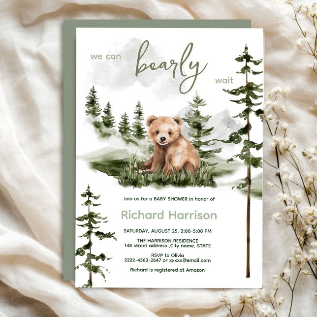 Podemos esperar con ansias la invitación a la duch (Bearly wait cute watercolor forest baby shower invitation )