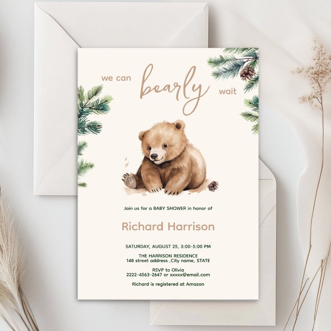 Podemos esperar con ansias la invitación a la duch (Bearly wait cute watercolor forest baby shower invitation )