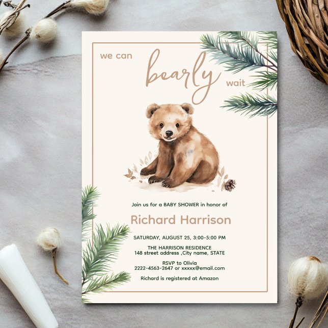 Podemos esperar con ansias la invitación a la duch (Bearly wait cute watercolor forest baby shower invitation )