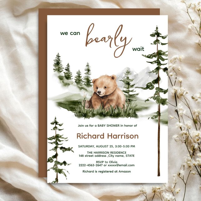 Podemos esperar con ansias la invitación a la duch (Bearly wait cute watercolor forest baby shower invitation )
