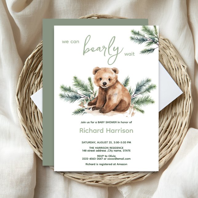 Podemos esperar con ansias la invitación a la duch (Bearly wait cute watercolor forest baby shower invitation )