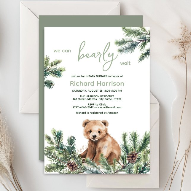 Podemos esperar con ansias la invitación a la duch (Bearly wait cute watercolor forest baby shower invitation )