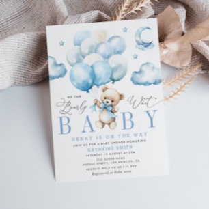 Podemos esperar la invitación azul de Baby Shower