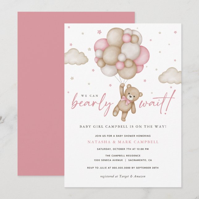 Podemos esperar la invitación de Baby Shower Chica (Anverso / Reverso)