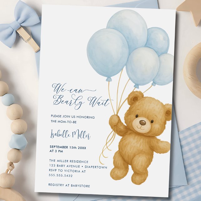 Podemos esperar la invitación de Baby Shower de Bl (We can Bearly Wait boy Baby Shower Invitation)