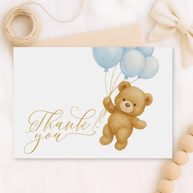 Podemos esperar la tarjeta azul Baby Shower Gracia (We can bearly wait thank you card)