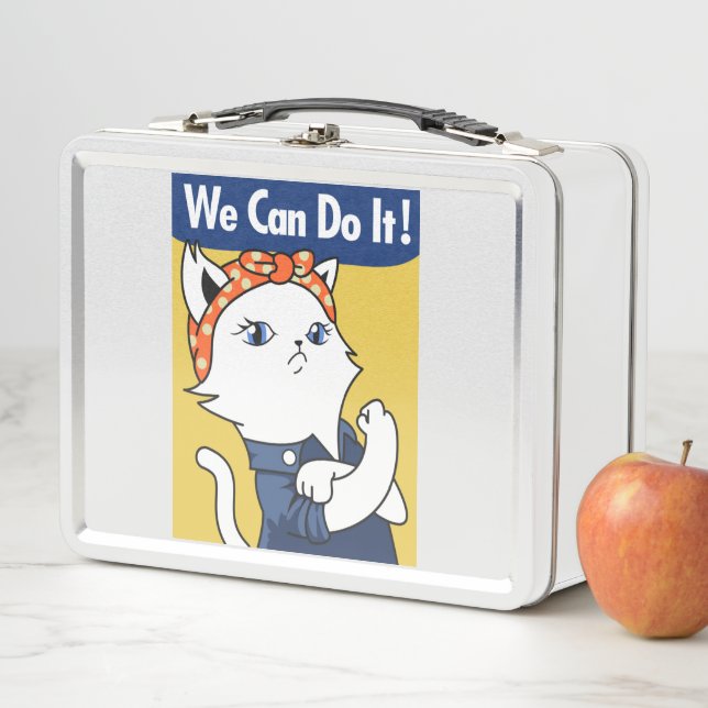 ¡Podemos Hacerlo! El gato blanco Rosie the Riveter (In situ)