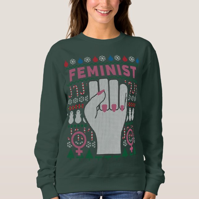 Poder feminista Navidades feos sudadera sudadera (Anverso)