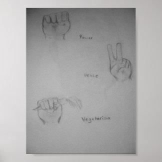 Poder, paz, Poster de arte original vegetariano