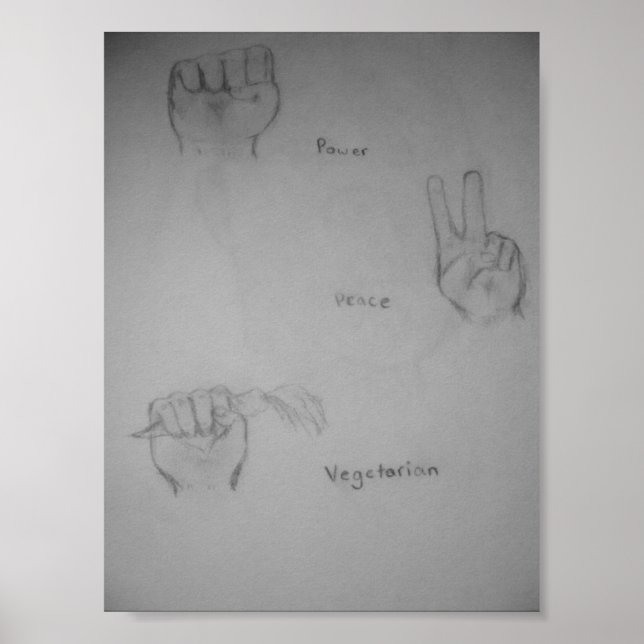 Poder, paz, Poster de arte original vegetariano (Frente)