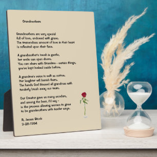 Poema con rosa para abuelas en placa 8x10
