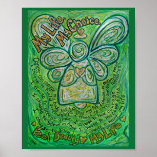 Poema de cáncer Angel verde pintando Posters de ar