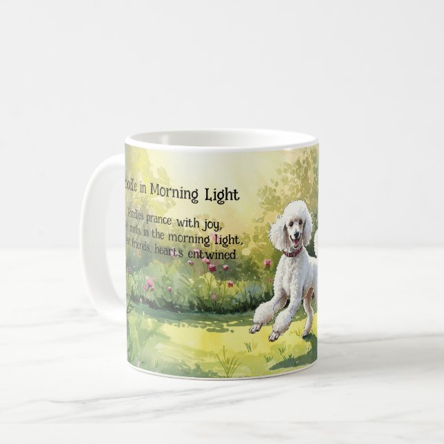 Poema de Haiku - Poodle en taza de luz matutina (Anverso izquierdo)