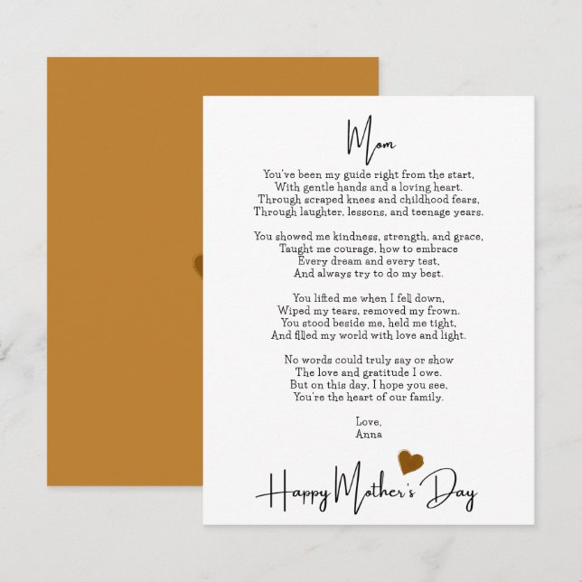 Poema de memoria para la carta del día de la madre (Anverso / Reverso)