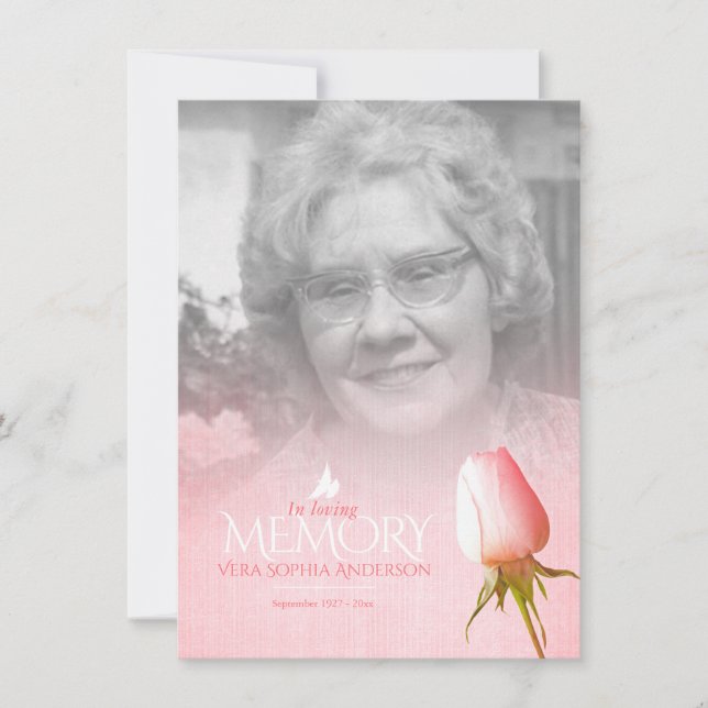 Poema de recuerdo de rosa rosada funeraria (Anverso)