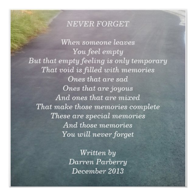 Poema "Nunca olvidar" - Poster brillante (Anverso)