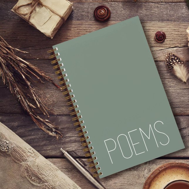 "Poemas" Minimalista Diario de Poesía Verde (A soothing sage green and white journal for poetry.)