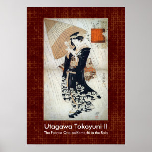 Poetess en el arte del japonés de la lluvia