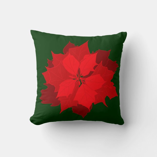 Poinsetta Navidades modernos almohada roja de lanz (Anverso)