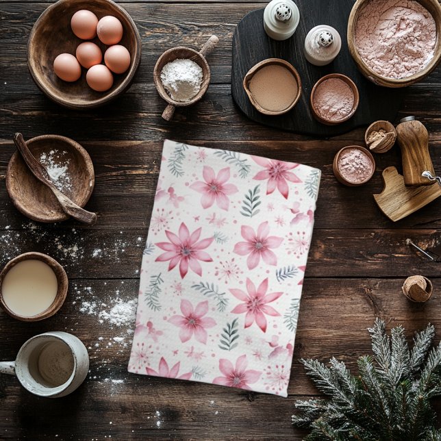 Poinsettas rosadas toalla de cocina de árboles nav (Subido por el creador)