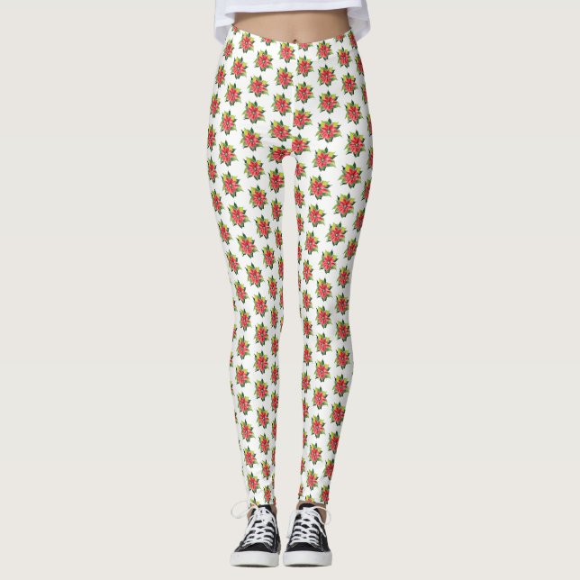 Poinsettia Acuarela - Leggings Navideños (Anverso)