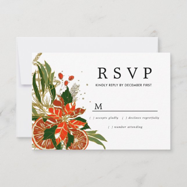 Poinsettia Citrus Boda de Invierno de Oro RSVP (Anverso)