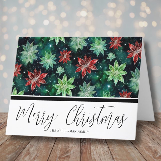 Poinsettia de Navidad en acuarela (Beautiful Watercolor Poinsettia Christmas Holiday Card)