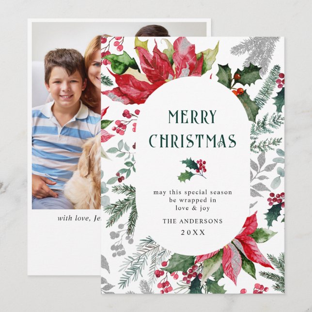 Poinsettia festiva Navidad Muérdago Foto (Anverso / Reverso)