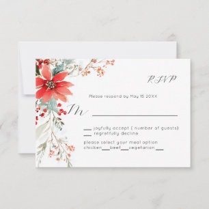 Poinsettia floral RSVP de boda navideña