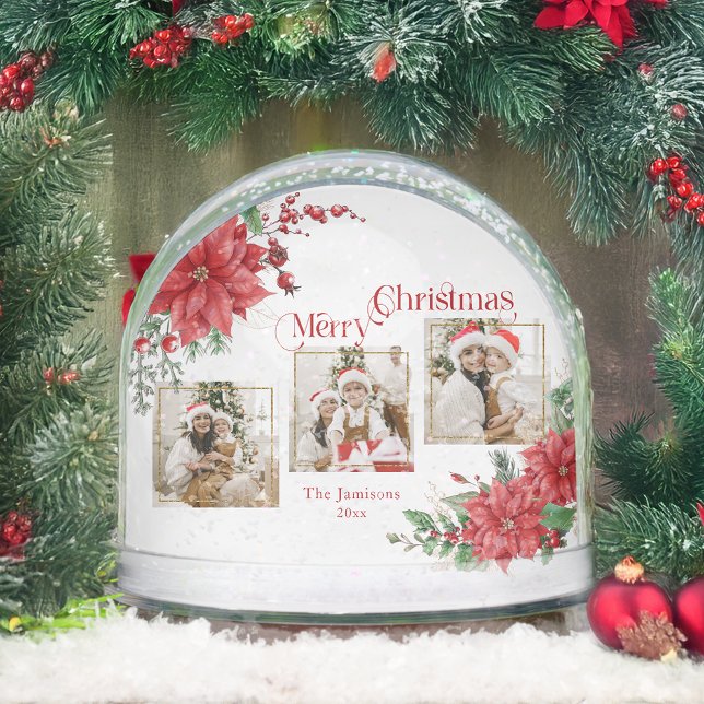 Poinsettia & Merry Christmas 3-Photo Snow Globe (Subido por el creador)